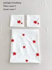 Maple Leaf Embroidered Duvet Cover Set Without Filler - White - View 6