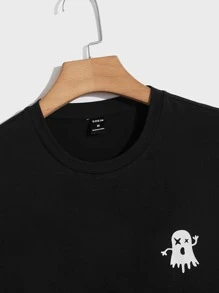 SWAVVY 男士T恤合身船領下肩短袖塗鴉T恤酷炫休閒棉夏裝