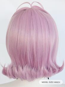 女士鲍勃假发，带刘海，中长直发，紫粉色，角色扮演假发，带刘海，适合派对，高密度假发，合成无胶耐热纤维替换发，学校万圣节感恩节圣诞节服装配饰和 1 件假发帽 - 粉色 - 查看 2