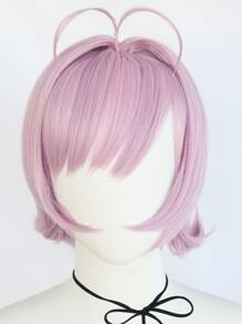 女士鲍勃假发，带刘海，中长直发，紫粉色，角色扮演假发，带刘海，适合派对，高密度假发，合成无胶耐热纤维替换发，学校万圣节感恩节圣诞节服装配饰和 1 件假发帽 - 粉色 - 查看 4