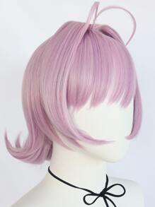 女士鲍勃假发，带刘海，中长直发，紫粉色，角色扮演假发，带刘海，适合派对，高密度假发，合成无胶耐热纤维替换发，学校万圣节感恩节圣诞节服装配饰和 1 件假发帽 - 粉色 - 查看 3