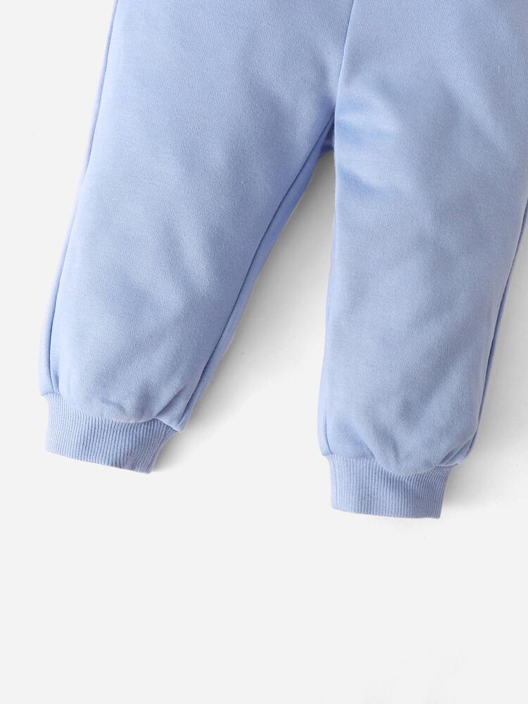 Baby Colorblock Letter Patched Kangaroo Pocket Hoodie & Sweatpants