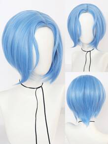 1pc Short Straight Cosplay Synthetic Wig & 1pc Wig Cap - Blue - View 1