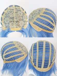1pc Short Straight Cosplay Synthetic Wig & 1pc Wig Cap - Blue - View 7