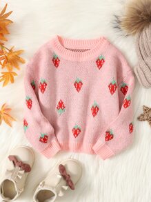 SHEIN Baby Strawberry Pattern Jumper - Coral Pink - View 1