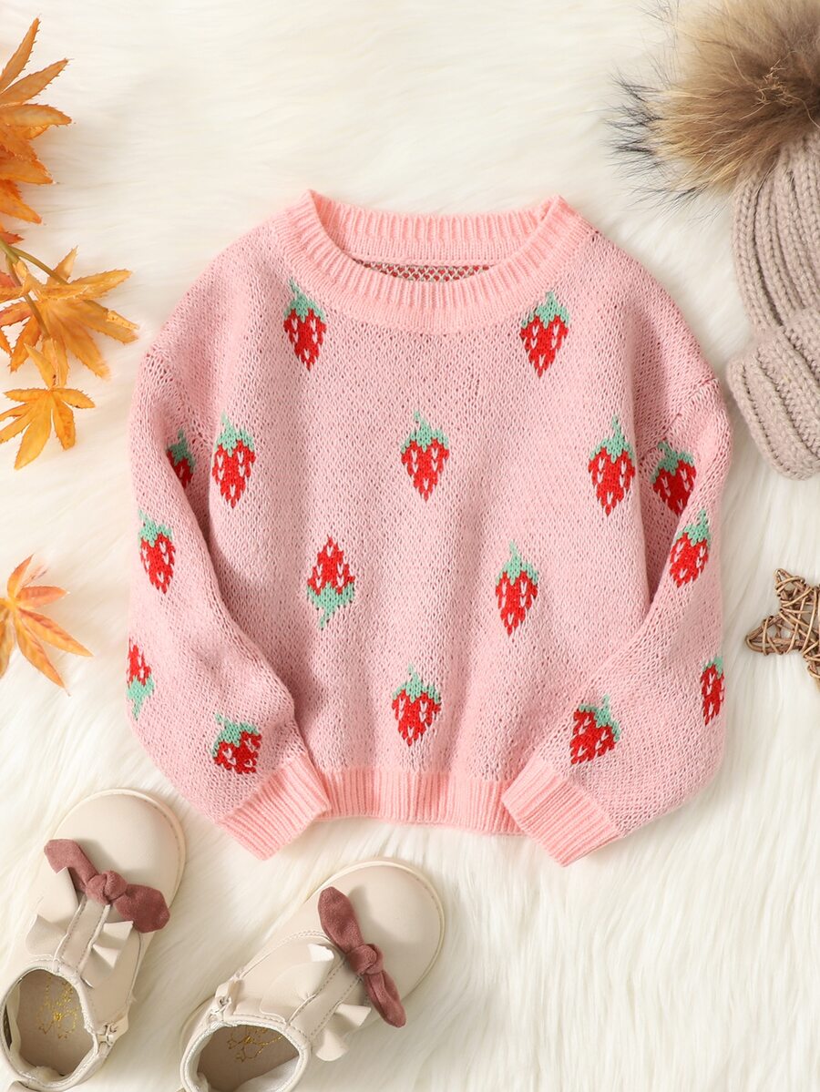 SHEIN Baby Strawberry Pattern Jumper - Coral Pink - View 1
