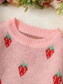 SHEIN Baby Strawberry Pattern Jumper - Coral Pink - View 4