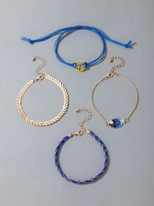 4入組仙人掌和魚裝飾腳錬 - 藍色 - 查看 5