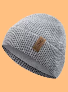 URGENTMAN 1pc Men's Simple Knitted Hat With Plush Lining - Grey - View 1