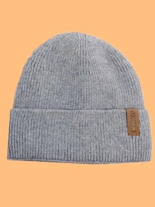 URGENTMAN 1pc Men's Simple Knitted Hat With Plush Lining - Grey - View 2
