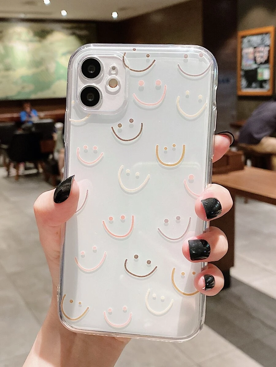 微笑印花透明手機殼，適用於 iPhone 11、iPhone 13、iPhone 14 Pro Max