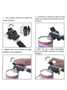 1 件装塑料专业厨房工具手动开罐器侧切易握手动开罐刀适用于罐头盖 - 黑色 - 查看 4