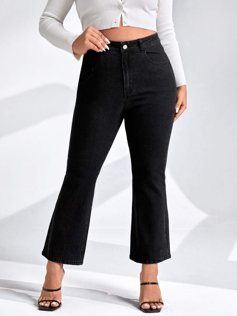 SHEIN Essnce Hơn Quần jean Bootcut Leg - màu đen - Xem 1