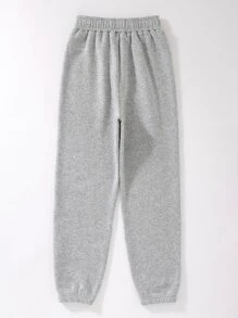 SHEIN Unity 字母圖案加絨內裏衛褲 - 淺灰色 - 查看 2