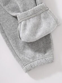 SHEIN Unity 字母圖案加絨內裏衛褲 - 淺灰色 - 查看 5