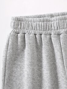 SHEIN Unity 字母圖案加絨內裏衛褲 - 淺灰色 - 查看 6