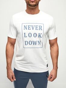 Manfinity VCAY 男式休闲标语图案贴花短袖 T 恤和抽绳腰运动裤 - 藍白色 - 查看 6