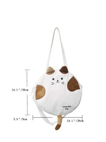 Túi tote đeo vai thiết kế chữ & phim hoạt hình mèo túi đi học dành cho sinh viên mới tốt nghiệp, cô gái tuổi teen, sinh viên năm nhất, sinh viên năm hai, trung học cơ sở và trung học phổ thông, đại học & trung học phổ thông, hoàn hảo cho hoạt động ngoài trời, du lịch và quay lại trường học - trắng - Xem 3