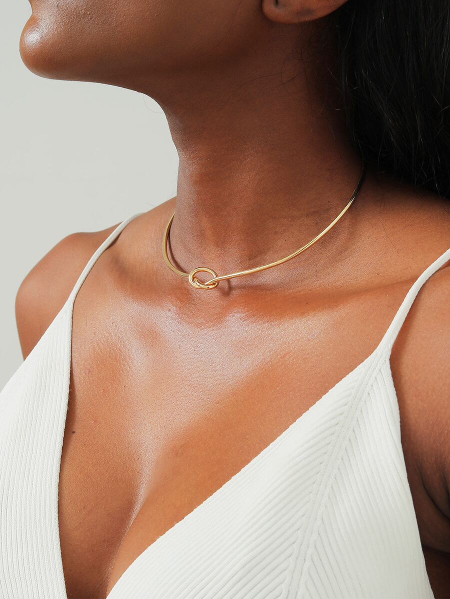 Knot Decor Cuff Choker - Yellow Gold - View 1