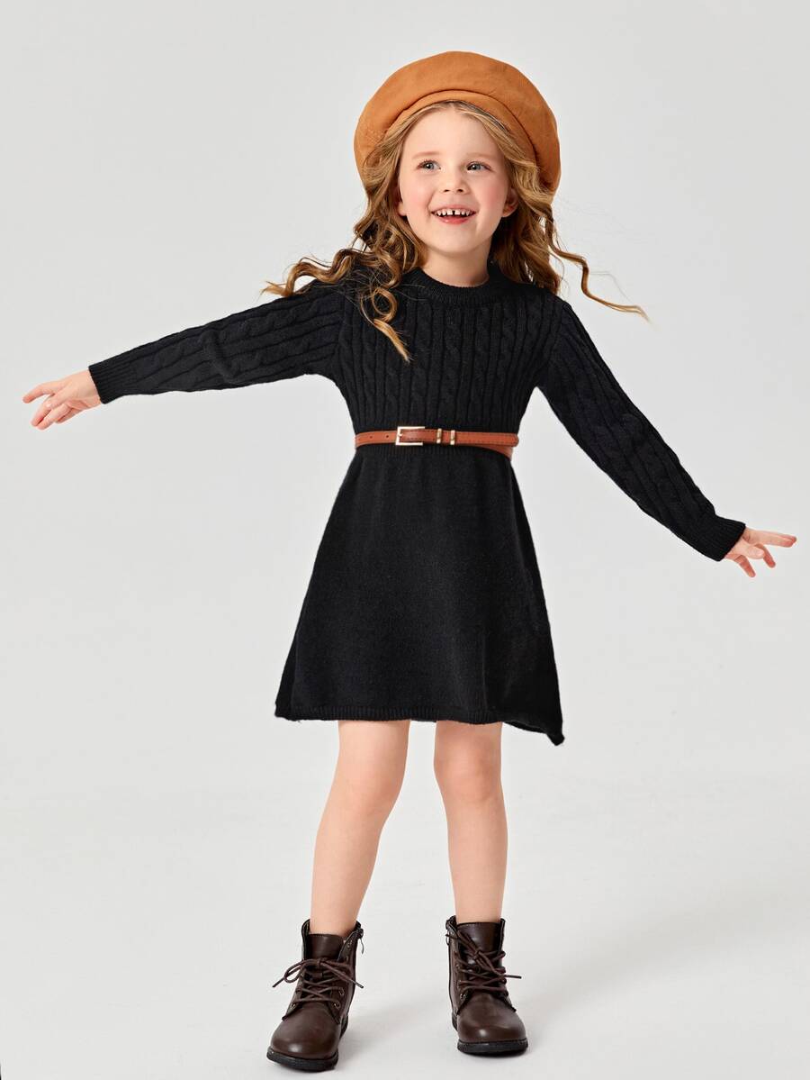 Toddler Girls Cable Knit Jumper Dress - Black - View 1