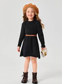 Toddler Girls Cable Knit Jumper Dress - Black - View 3