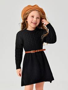 Toddler Girls Cable Knit Jumper Dress - Black - View 4