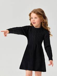 Toddler Girls Cable Knit Jumper Dress - Black - View 5