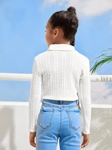 SHEIN Girls Turtleneck Textured Knit Tee - White - View 2