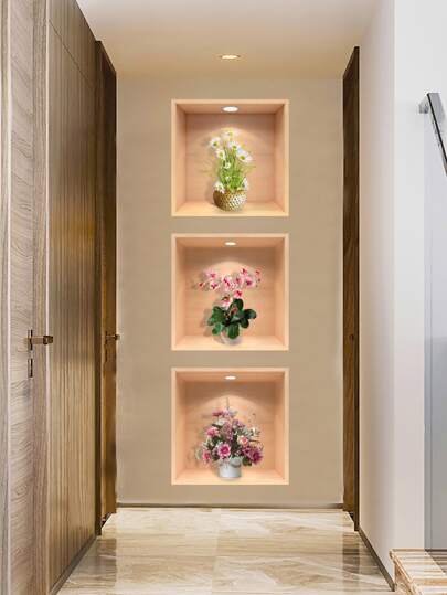 3pcs/Set Flower Pattern Wall Sticker, Self Adhesive Wall Art Sticker For Home Decor,Stickers,Wall Decal, Vinyl Decal For Home Decorations,Spring Decoration Items Refresh Your Home,Rama Decoration Stickers Gifts Birthday Graduation