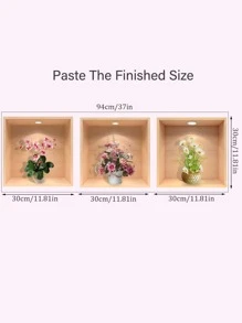 3pcs/Set Flower Pattern Wall Sticker, Self Adhesive Wall Art Sticker For Home Decor,Stickers,Wall Decal, Vinyl Decal For Home Decorations,Spring Decoration Items Refresh Your Home,Rama Decoration Stickers Gifts Birthday Graduation - Multicolor - View 3