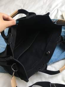 韓式簡約帆布手提包,多格口設計適用於商務,可當手提包、單肩包、斜揹包使用 - 黑色 - 查看 4