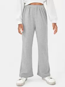 SHEIN Girls Solid Elastic Waist Joggers - Light Grey - View 1