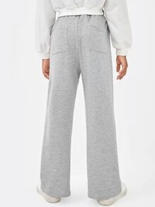 SHEIN Girls Solid Elastic Waist Joggers - Light Grey - View 2