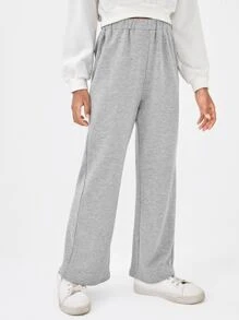 SHEIN Girls Solid Elastic Waist Joggers - Light Grey - View 3