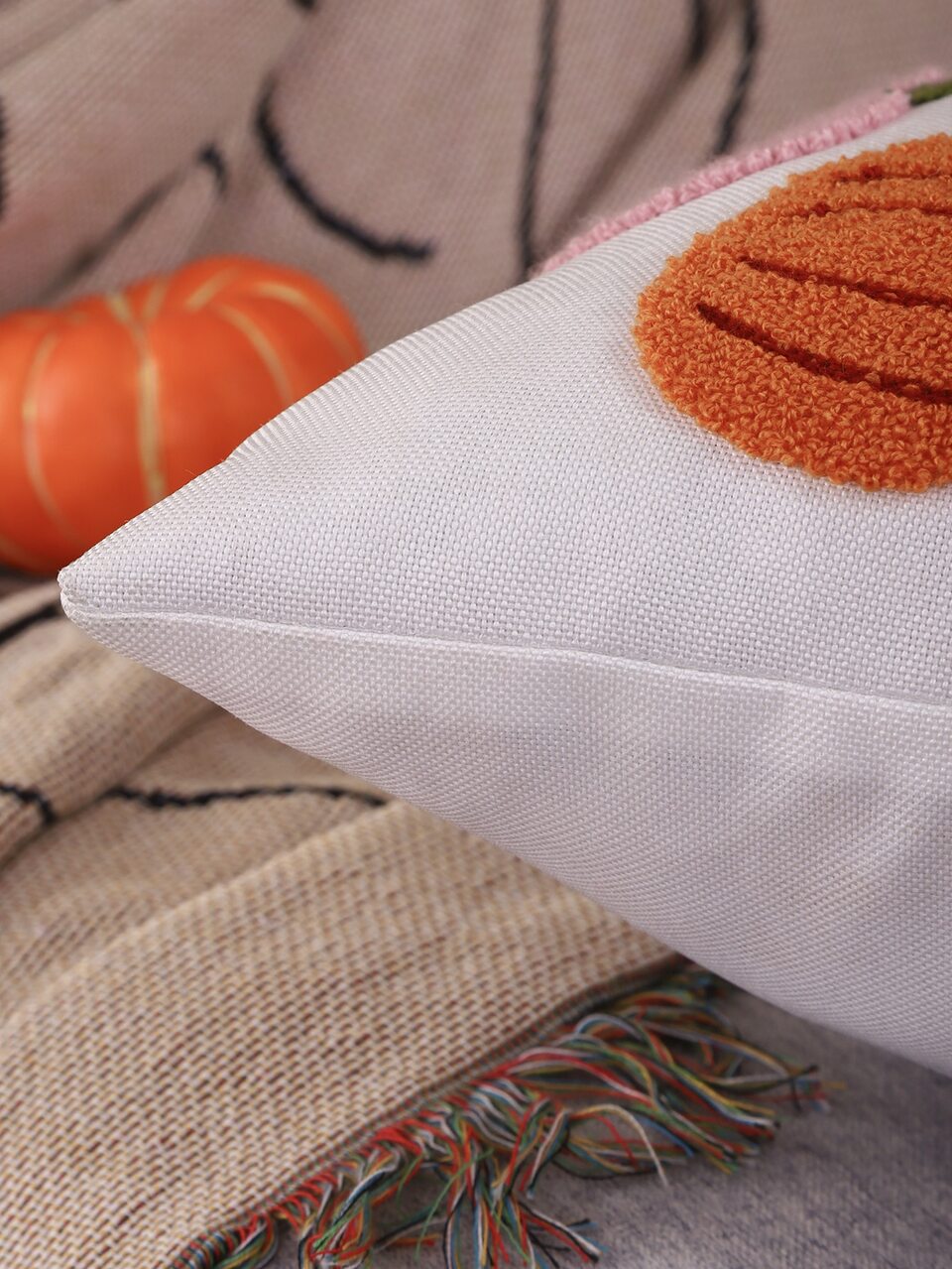 Pumpkin Embroidered Cushion Cover Without Filler