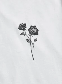 GENTILAND 超大款男士玫瑰与口号图案圆领 T 恤 - 白色 - 查看 3