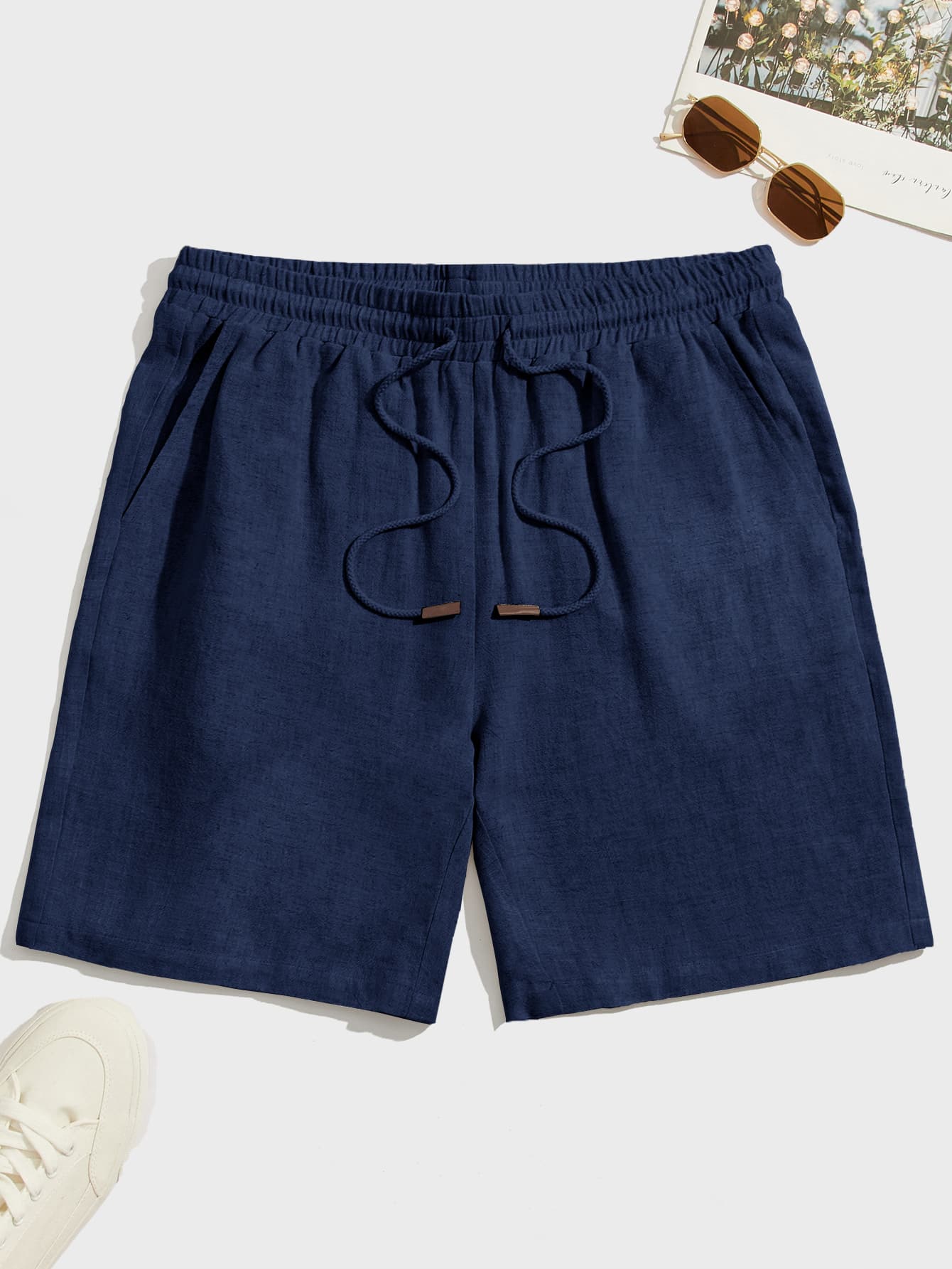 Manfinity VCAY Men Casual Solid Drawstring Waist Shorts - Navy Blue - View 1