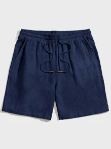 Manfinity VCAY Men Casual Solid Drawstring Waist Shorts - Navy Blue - View 3
