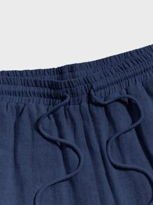 Manfinity VCAY Men Casual Solid Drawstring Waist Shorts - Navy Blue - View 4