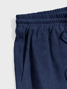 Manfinity VCAY Men Casual Solid Drawstring Waist Shorts - Navy Blue - View 5