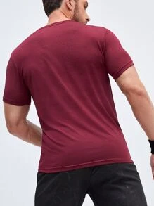 SHEIN Fitness Boyfriend Style Men Reflective Letter Graphic Sports Tee Compression Shirt Men - Burgundy - View 2