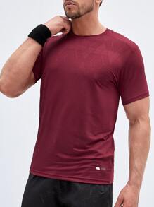 SHEIN Fitness Boyfriend Style Men Reflective Letter Graphic Sports Tee Compression Shirt Men - Burgundy - View 4
