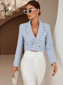 SHEIN Privé 千鳥格印花雙排釦西裝外套工作服