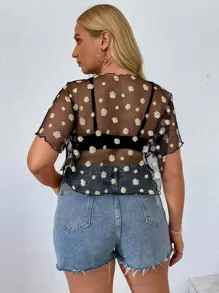 Dreamara Plus Daisy Print Sheer Top Without Bra - Multicolor - View 2