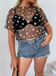Dreamara Plus Daisy Print Sheer Top Without Bra - Multicolor - View 3