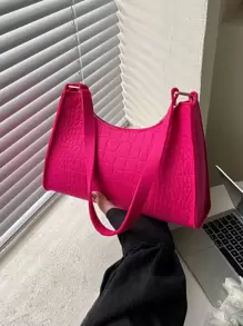 Neon Pink Crocodile Embossed Felt Bag - Hot Pink - View 1