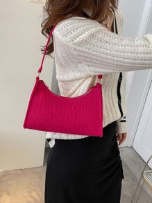 Neon Pink Crocodile Embossed Felt Bag - Hot Pink - View 2