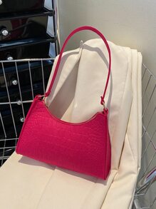 Neon Pink Crocodile Embossed Felt Bag - Hot Pink - View 4