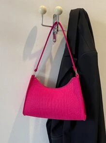 Neon Pink Crocodile Embossed Felt Bag - Hot Pink - View 6