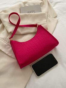 Neon Pink Crocodile Embossed Felt Bag - Hot Pink - View 7
